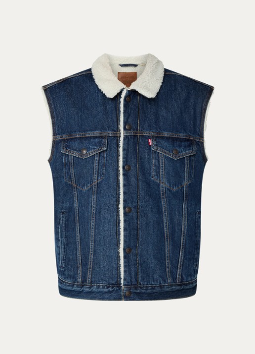 Levi's Type 3 sherpa spijkerjas met borstzakken en teddy voering - voorkant indigo