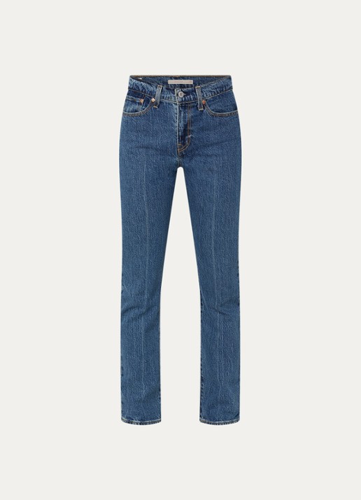 Levi's Wedgie high waist slim fit jeans met donkere wassing - voorkant 4 indigo