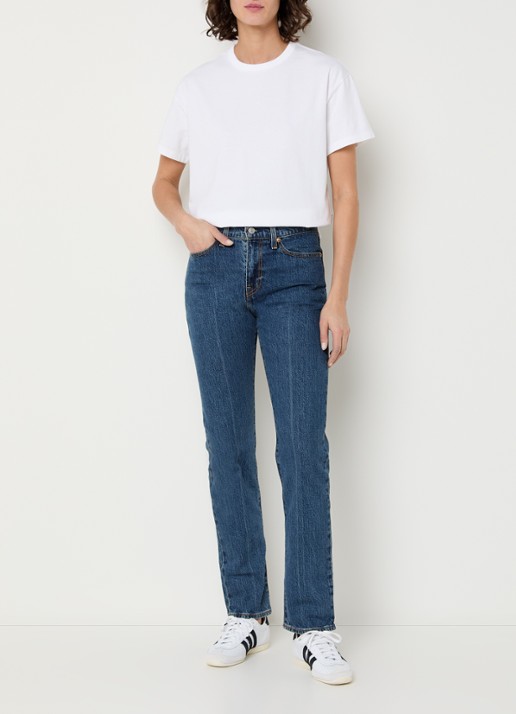 Levi's Wedgie high waist slim fit jeans met donkere wassing - voorkant 5 indigo