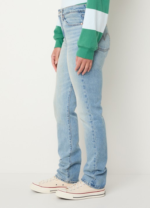 Levi's Wedgie high waist slim fit jeans met lichte wassing - detail 3 indigo
