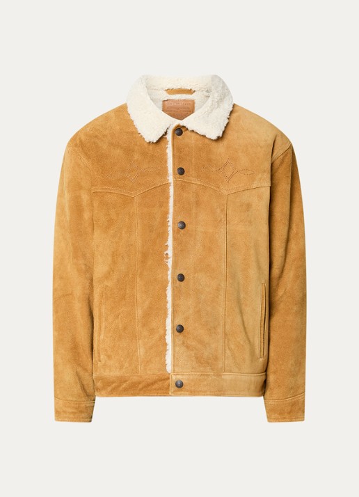Levi's Western lammy coat van suède met teddy voering en steekzakken - voorkant 2 camel