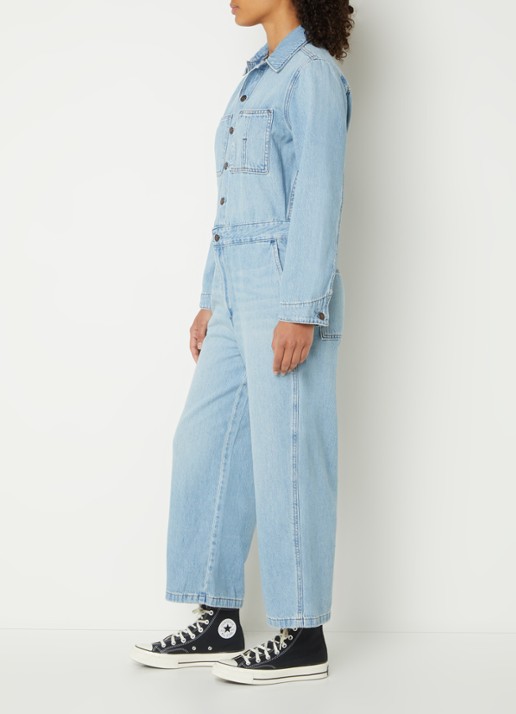 Levi's Wide fit cropped tuinbroek van denim - voorkant 4 indigo