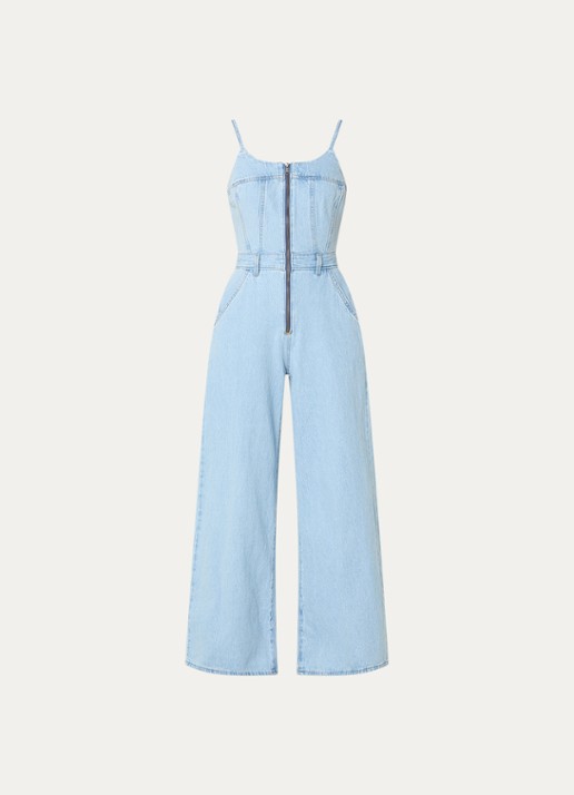 Levi's Wide fit jumpsuit van denim met steekzakken - voorkant 3 lichtblauw