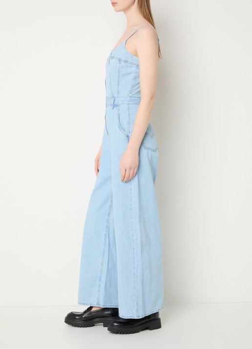 Levi's Wide fit jumpsuit van denim met steekzakken - voorkant 4 lichtblauw
