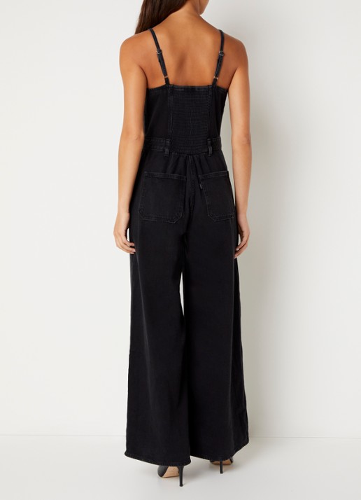 Levi's Wide fit jumpsuit van denim met steekzakken - achterkant antraciet