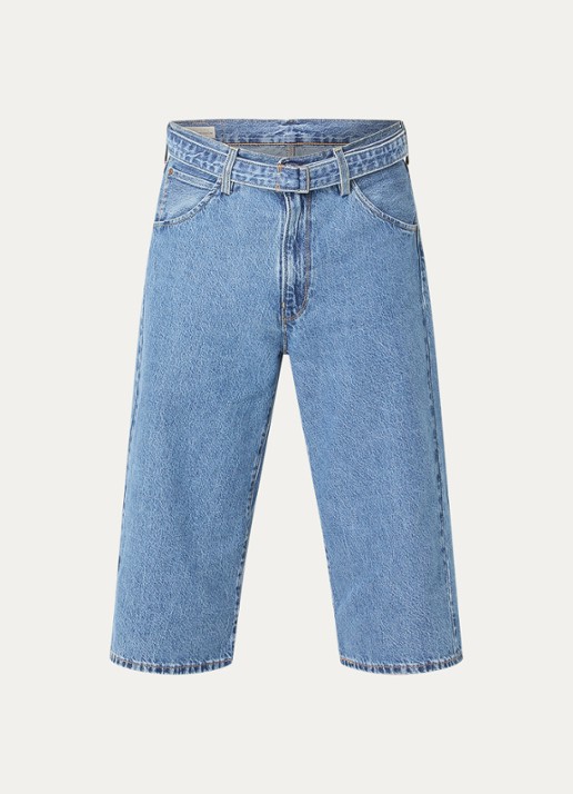 Levi's Wide fit korte broek van denim met medium wassing en ceintuur - voorkant 4 indigo