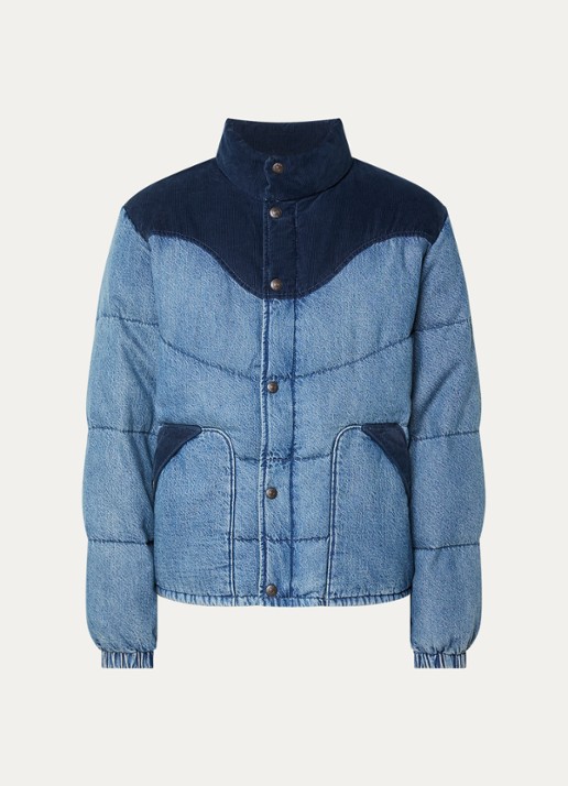 Levi's Wild West puffer jack van denim met details van corduroy - voorkant 2 indigo