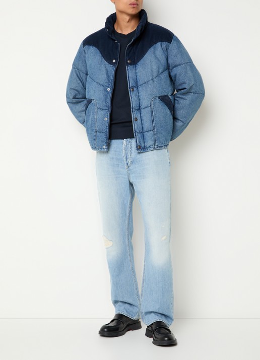 Levi's Wild West puffer jack van denim met details van corduroy - voorkant 3 indigo