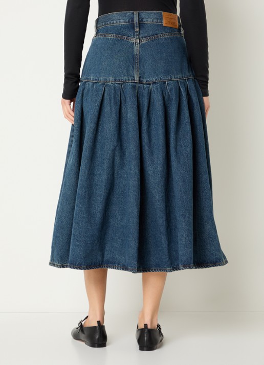 Levi's Yoked midi spijkerrok met plooidetail - achterkant 3 indigo
