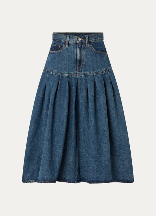 Levi's Yoked midi spijkerrok met plooidetail - voorkant indigo