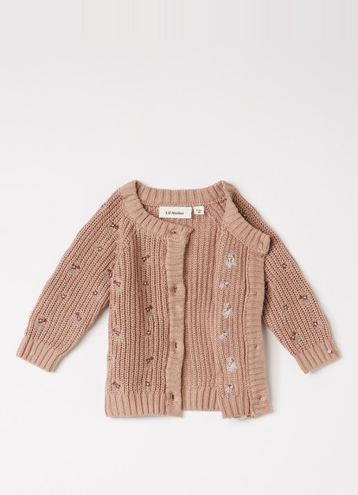 Lil 'Atelier NBFEmlen grofgebreid vest met borduring - voorkant 3 roestbruin