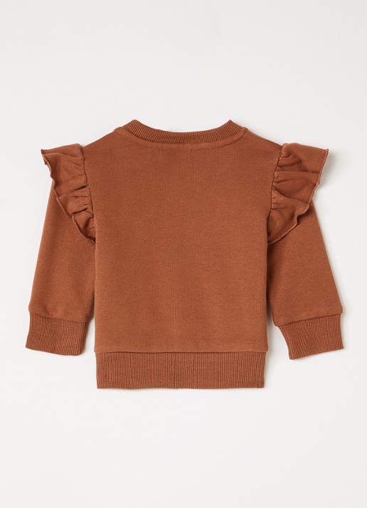 Lil 'Atelier NBFILondon sweater met ruches - voorkant 2 oranjebruin