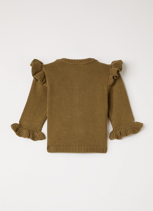 Lil 'Atelier NBFKopa grofgebreid vest met volant - achterkant 3 mosgroen