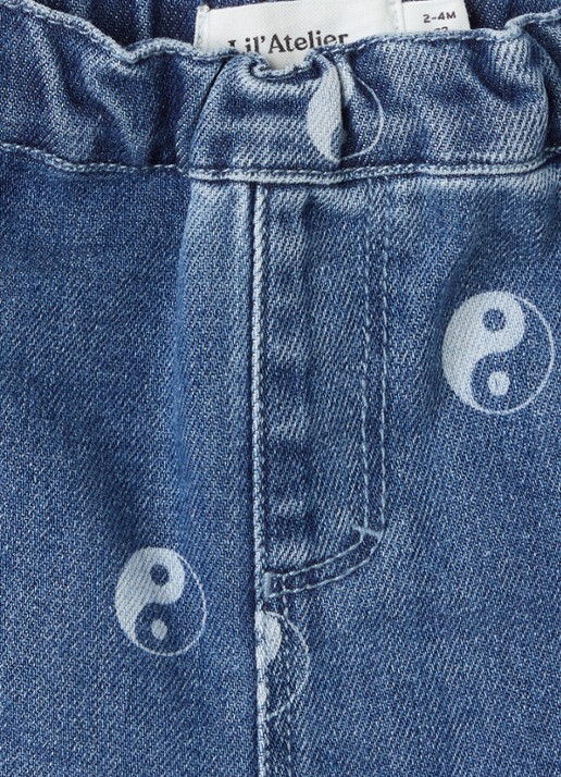Lil 'Atelier NBMLivo loose fit jeans met print - detail indigo