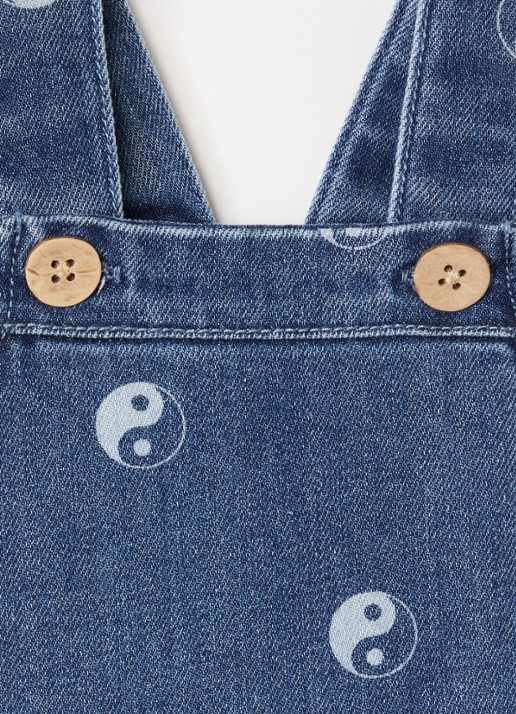 Lil 'Atelier NBMLivo slim fit tuinbroek van denim met print - detail indigo