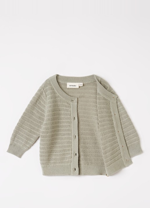 Lil 'Atelier NBMThunder grofgebreid vest - voorkant 2 lindegroen