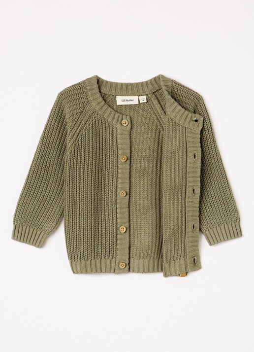 Lil 'Atelier NBNEmlen grofgebreid vest met ronde hals - detail 3 olijfgroen