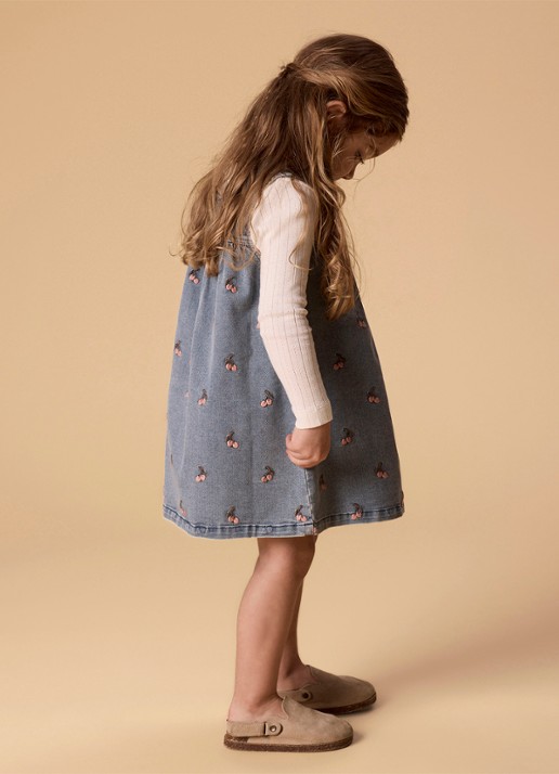 Lil 'Atelier NMFDeva denim jurk met borduring - voorkant 2 indigo