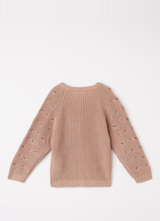 Lil 'Atelier NMFEmlen grofgebreid vest met bloemborduring - achterkant 3 zalmroze