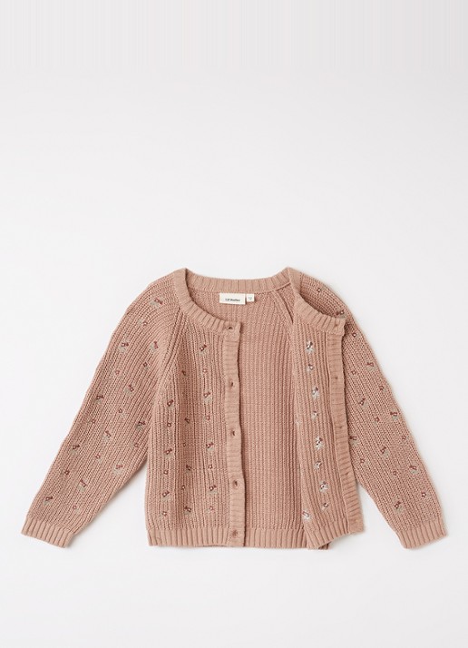 Lil 'Atelier NMFEmlen grofgebreid vest met bloemborduring - voorkant 2 zalmroze