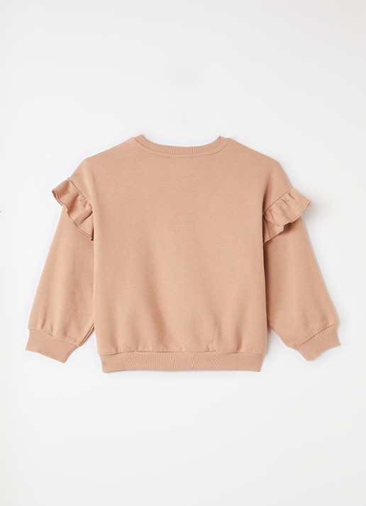 Lil 'Atelier NMFIlondon sweater met ruches - voorkant 3 zalmroze