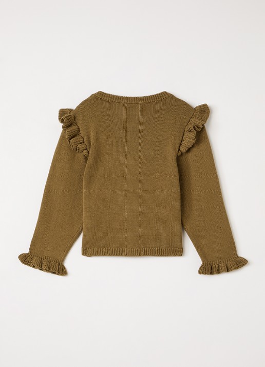 Lil 'Atelier NMFKopa grofgebreid vest met volant - achterkant 3 mosgroen