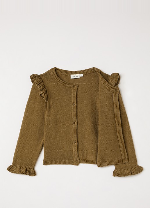 Lil 'Atelier NMFKopa grofgebreid vest met volant - voorkant 2 mosgroen