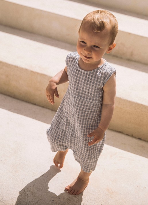 Lil 'Atelier Playsuit met ruitdessin - voorkant 2 staalblauw
