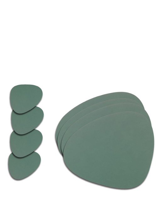 LIND DNA Giftset Curve L placemat en onderzetter van  leer set van 8