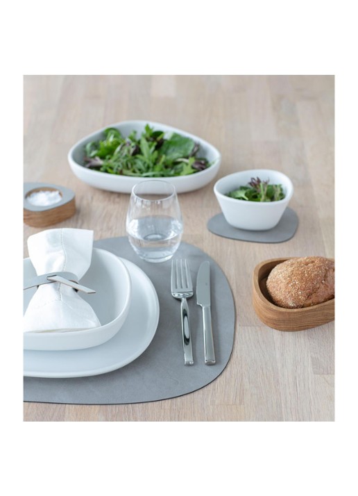 LIND DNA Giftset Curve L placemat en onderzetter van  leer set van 8  - detail 4 lichtgrijs