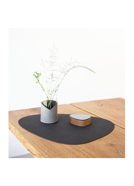 LIND DNA Giftset Curve L placemat en onderzetter van  leer set van 8 - detail 3 zwart