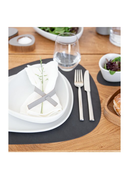 LIND DNA Giftset Curve L placemat en onderzetter van  leer set van 8 - detail 4 zwart