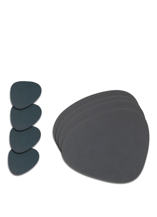 LIND DNA Giftset Curve placemat en onderzetter van  leer set van 8
