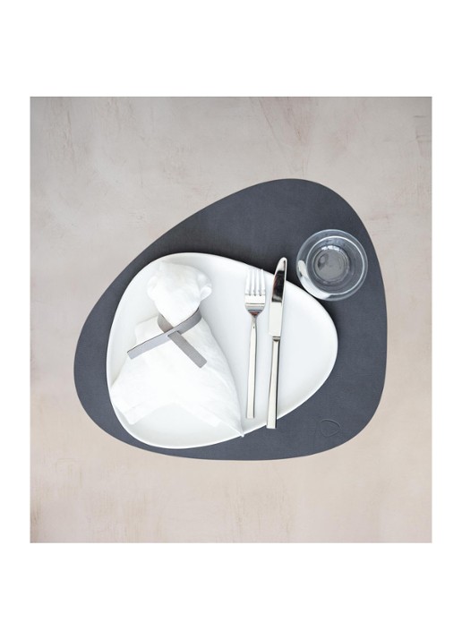 LIND DNA Giftset Curve placemat en onderzetter van  leer set van 8   - voorkant 5 antraciet