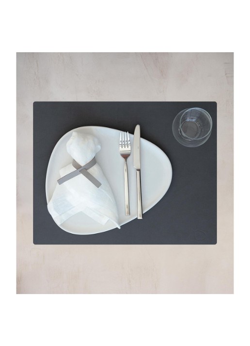LIND DNA Giftset Square L placemat en onderzetter van  leer set van 8  - voorkant 3 antraciet