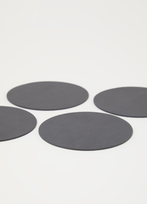 LIND DNA Glass Mat Circle onderzetter van leer set van 4 - detail 3 antraciet