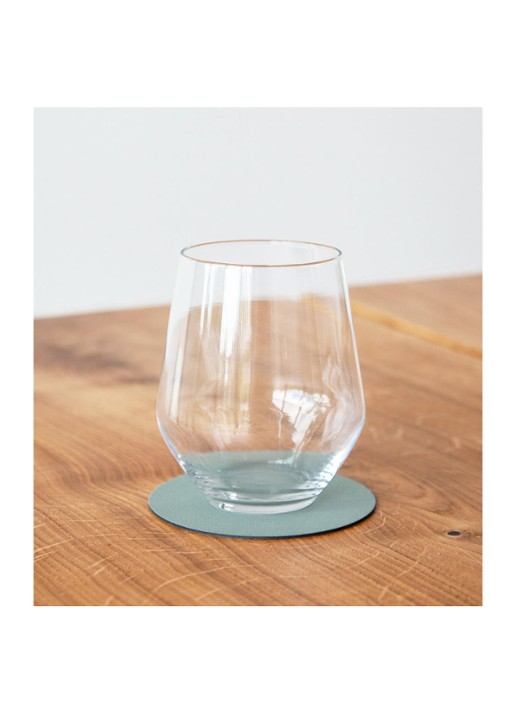 LIND DNA Glass Mat Circle onderzetter van leer set van 4 - voorkant 3 zeegroen