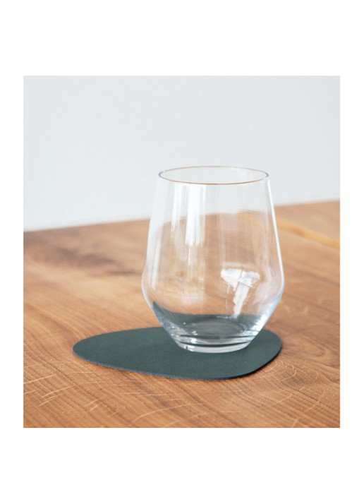 LIND DNA Glass Mat Curve onderzetter van leer  - voorkant 2 groen