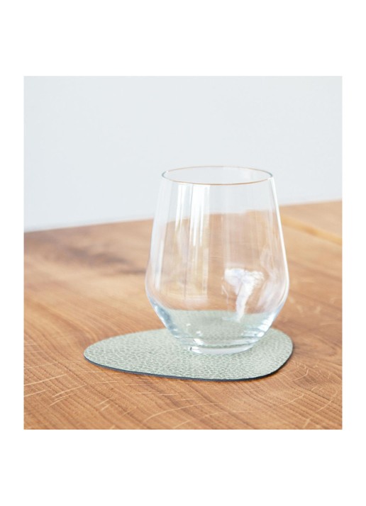 LIND DNA Glass Mat Curve onderzetter van leer - voorkant 2 olijfgroen