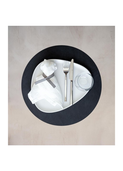 LIND DNA Table Mat Circle placemat van  leer 40 cm - voorkant 2 zwart