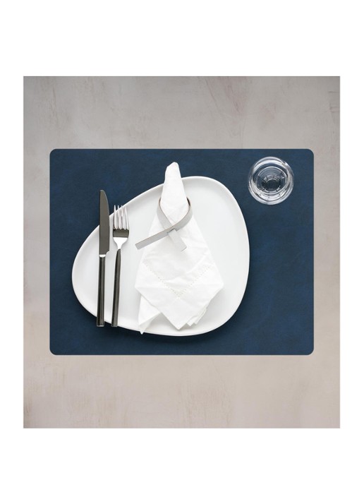 LIND DNA Table Mat Square placemat van  leer 35 x 45 cm - voorkant 2 donkerblauw