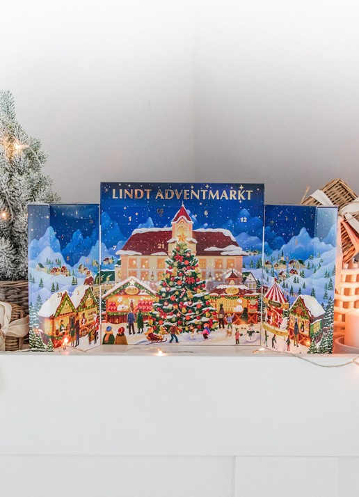 Lindt Kerstmarkt adventskalender met chocolade - 24 dagen - detail donkerblauw
