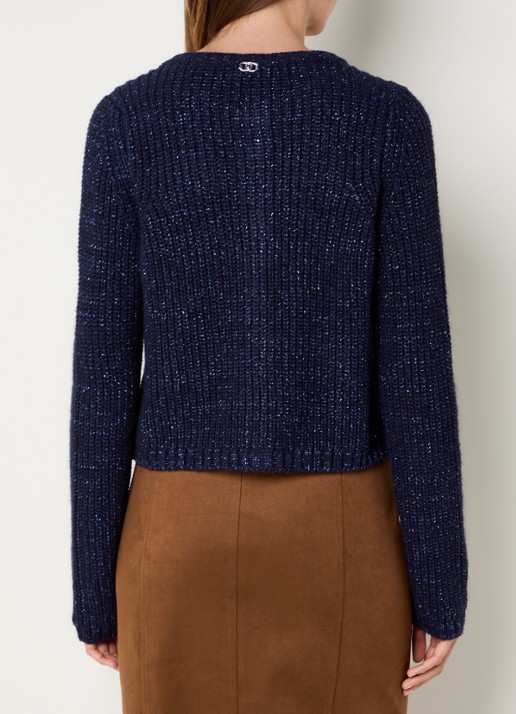 Liu Jo Aperta grofgebreid vest in wolblend met sierknopen en lurex - achterkant donkerblauw