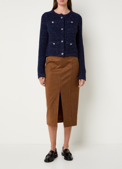 Liu Jo Aperta grofgebreid vest in wolblend met sierknopen en lurex - voorkant 4 donkerblauw