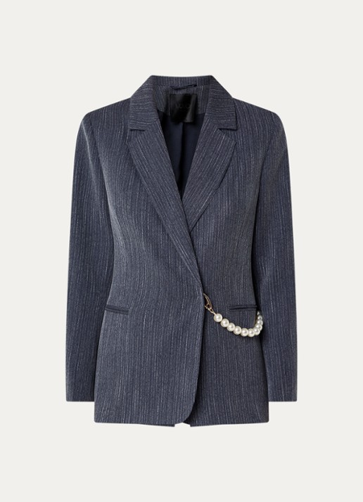 Liu Jo Blazer met imitatieparels en paspelzakken - voorkant 3 donkerblauw