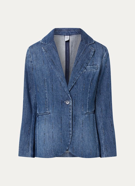 Liu Jo Blazer van denim met strass - voorkant 3 indigo