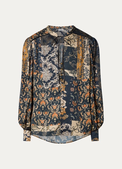 Liu Jo Blouse met print en ballonmouw - voorkant 3 donkerblauw