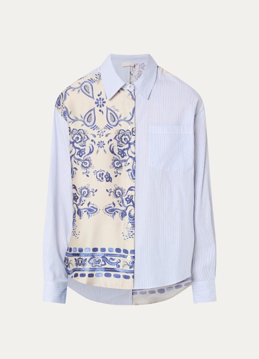 Liu Jo Blouse met print en borstzak - voorkant 3 blauwgrijs