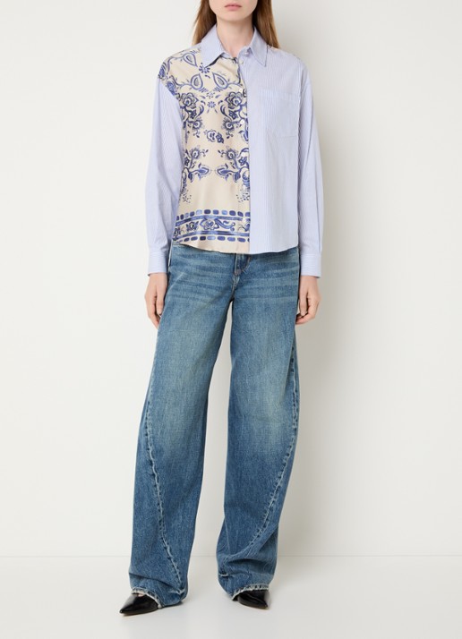 Liu Jo Blouse met print en borstzak - voorkant 4 blauwgrijs