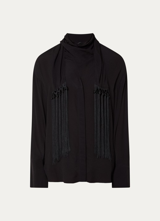 Liu Jo Blouse met sjaalkraag en franjes - voorkant 2 zwart